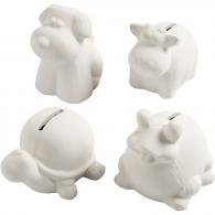 CC Animal Saving Banks, white, H: 7-10 cm, 4 pc/ 1 box - #590461