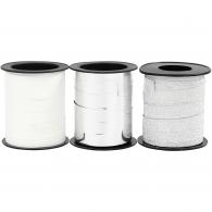 CC Curling Ribbon, silver, glitter silver, white, W: 10 mm, 3x15 m/ 1 pack - #590487