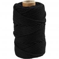 CC Macramé cord, black, L: 55 m, Dia. 4 mm, 330 g/ 1 roll - #591695