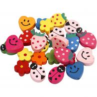 CC Shaped wooden beads, 235 g, size 15-20 mm, hole size 1,5 mm, 700 ml/ 1 tub - #589134