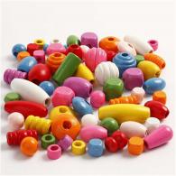 CC Wooden Beads, assorted colours, 175 g, size 5-28 mm, hole size 2,5-3 mm, 400 ml/ 1 bucket - #591026