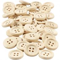 CC Wooden Buttons, Dia. 18 mm, 4 holes, 40 pc/ 1 pack - #592581