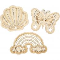CC Wooden Shape with Holes: Rainbow, Shell, and Butterfly, 7.5 x 13 cm, 6-pack - #603003