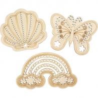 CC Wooden Shapes with Holes, Rainbow, Butterfly, and Shell 24 Pieces - #602980